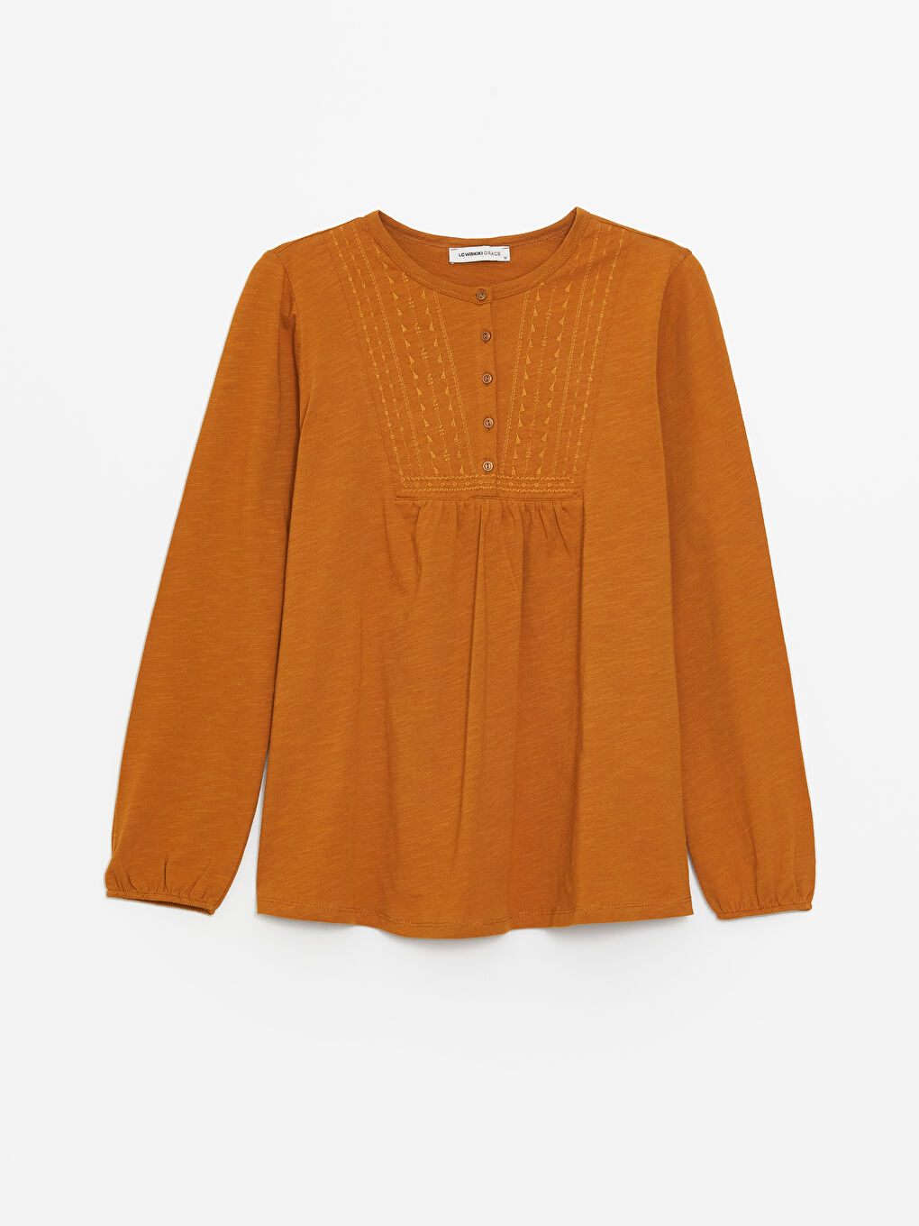 Crew Neck Embroidered Long Sleeve Women's Blouse -S46651Z8-H1V