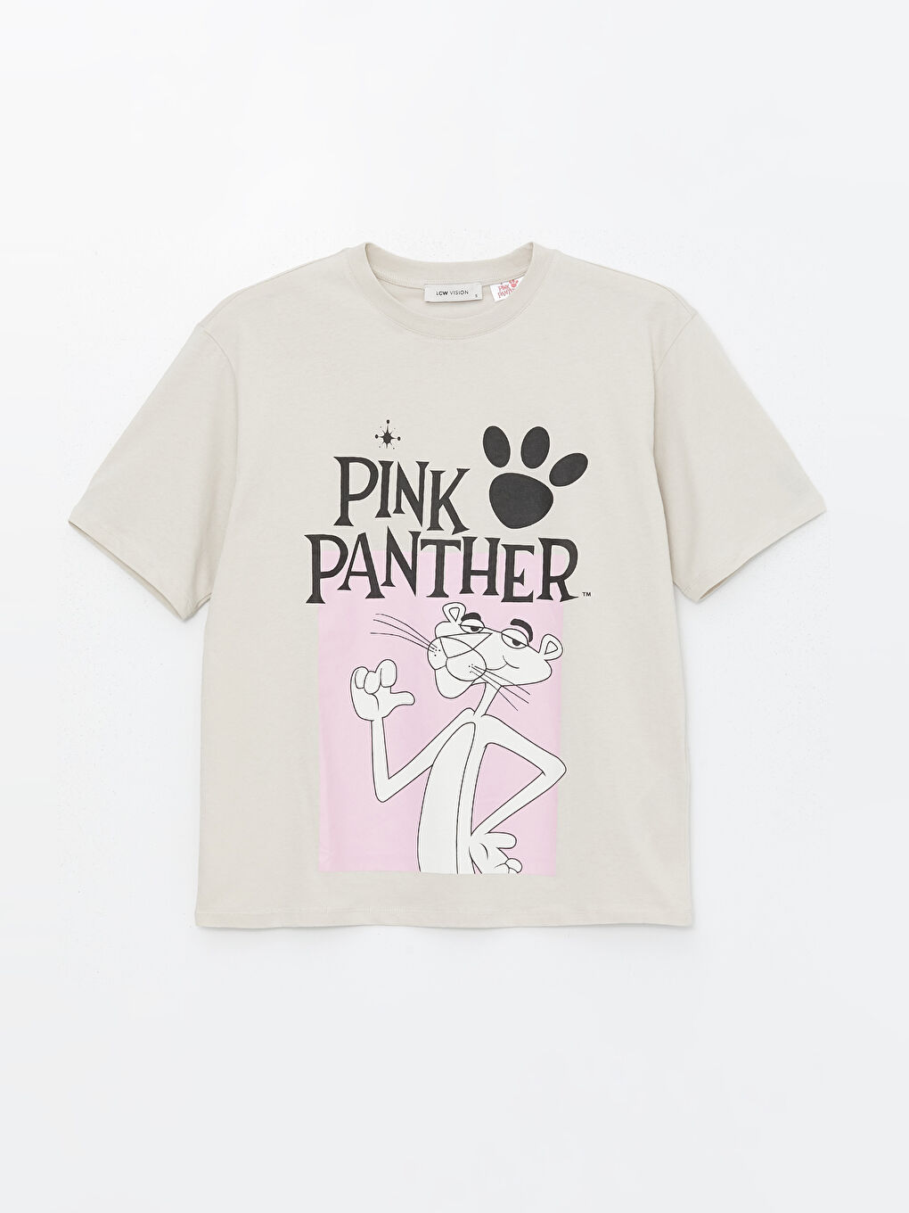 Crew Neck Pink Panther Printed Short-Sleeve Oversized Women's T-Shirt -S46659Z8-G5M