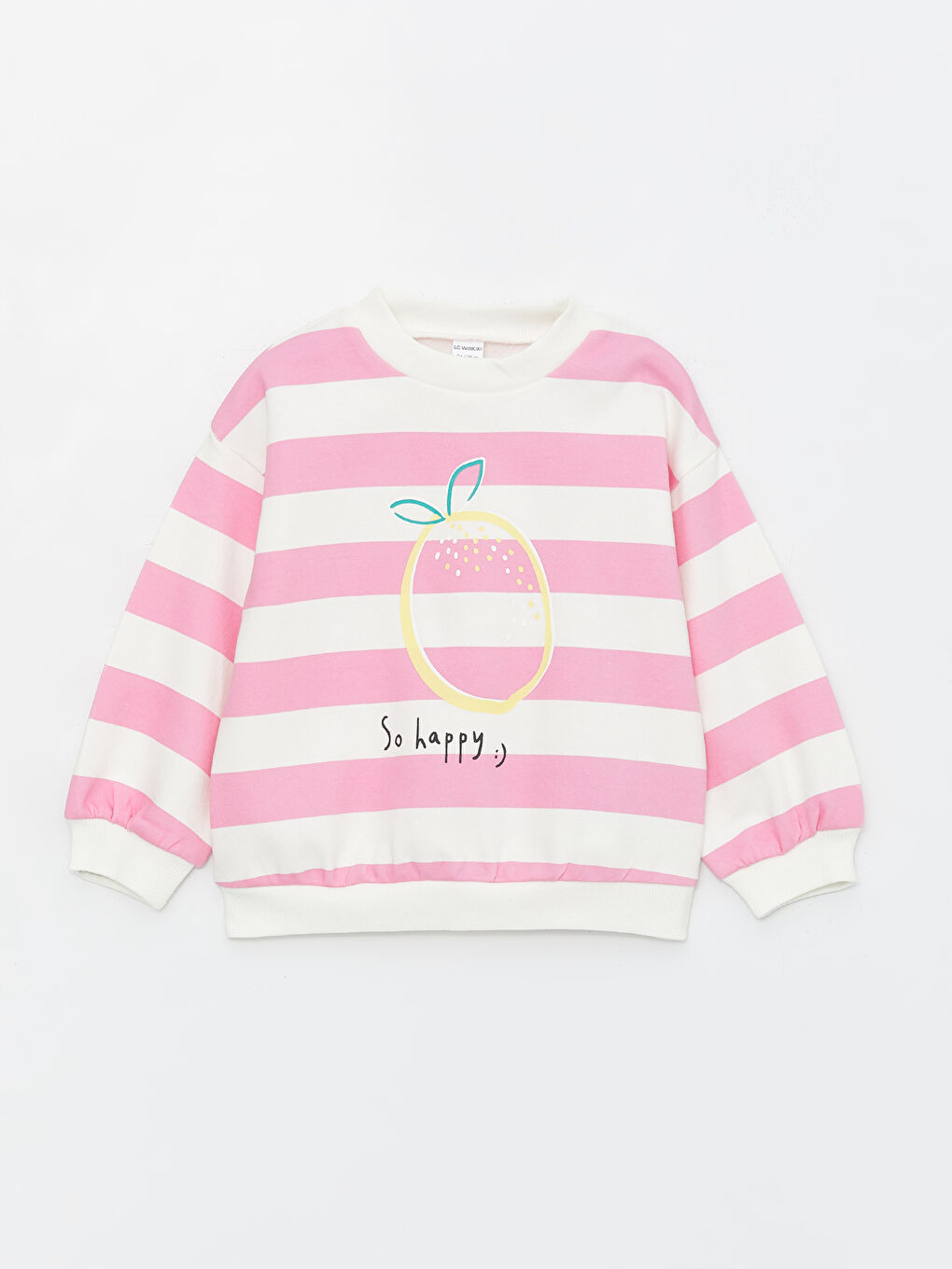 LCW baby Pembe Çizgili Bisiklet Yaka Çizgili Kız Bebek Sweatshirt - 1