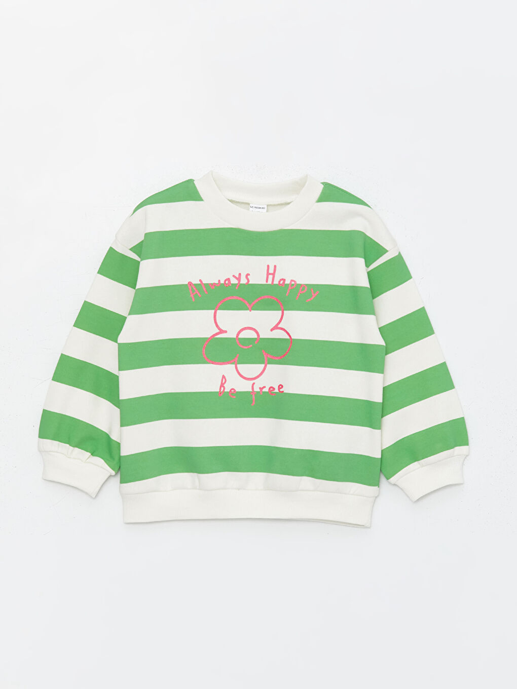 LCW baby Yeşil Çizgili Bisiklet Yaka Çizgili Kız Bebek Sweatshirt