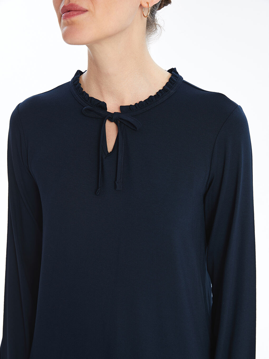 Tie Collar Straight Long Sleeve Women Blouse -S46676Z8-E1J