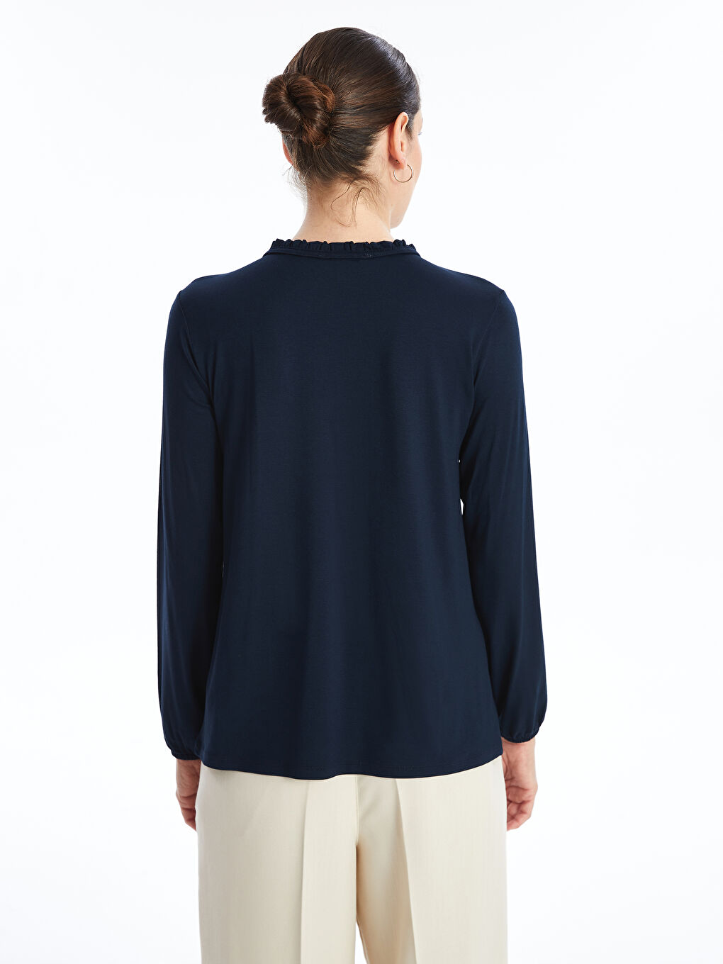Tie Collar Straight Long Sleeve Women Blouse -S46676Z8-E1J