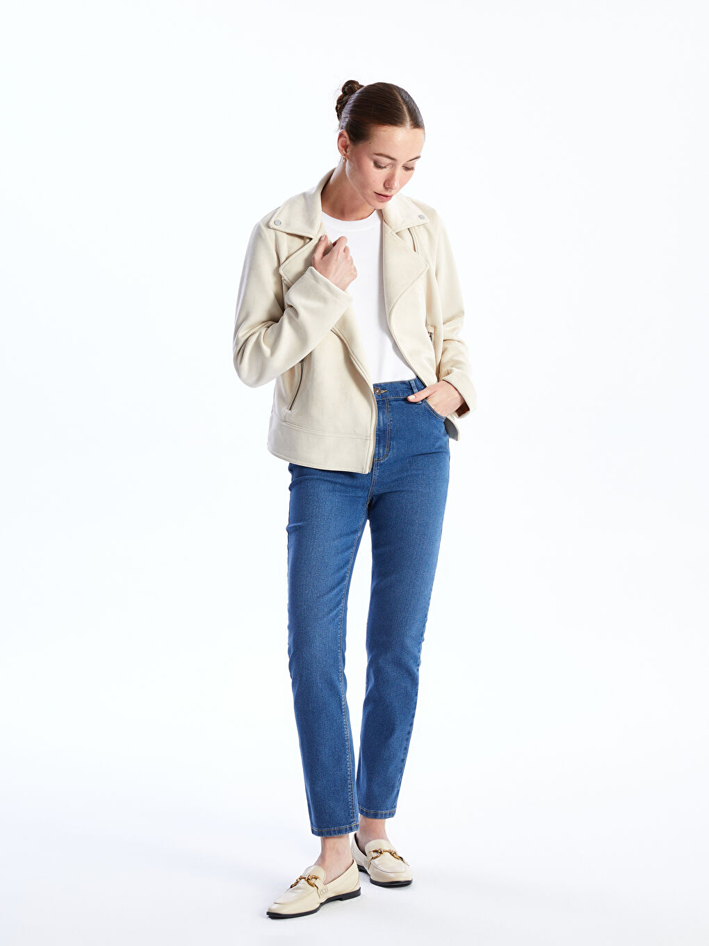 Biker Neck Women's Faux Suede Coat -S46710Z8-QW4