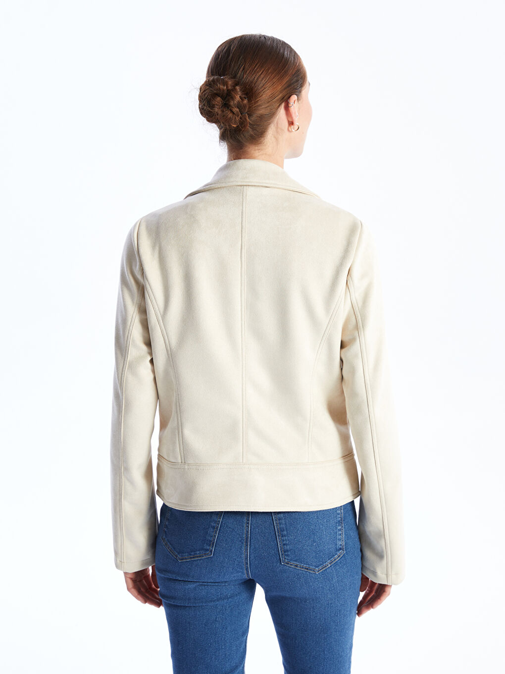 Biker Neck Women's Faux Suede Coat -S46710Z8-QW4