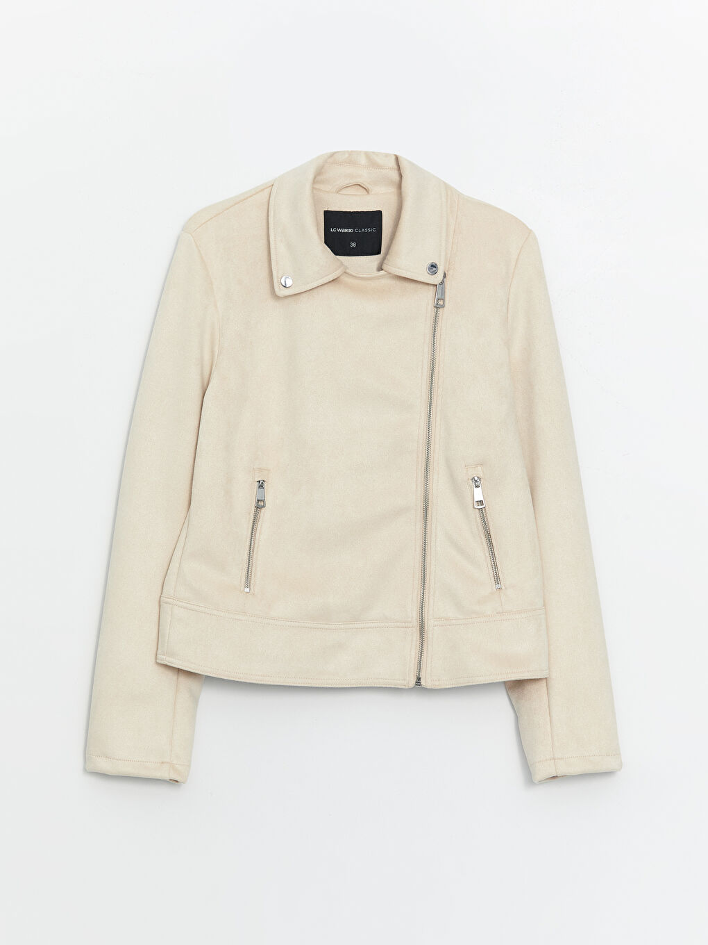 Biker Neck Women's Faux Suede Coat -S46710Z8-QW4