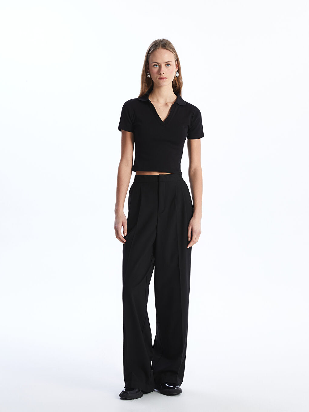 Polo Collar Straight Short Sleeve Crop Women's T-Shirt -S46735Z8-CVL