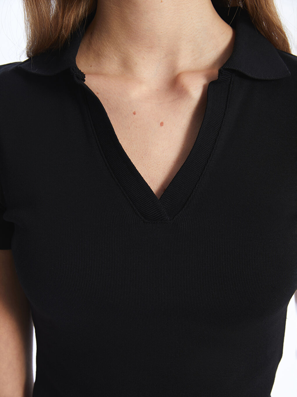 Polo Collar Straight Short Sleeve Crop Women's T-Shirt -S46735Z8-CVL