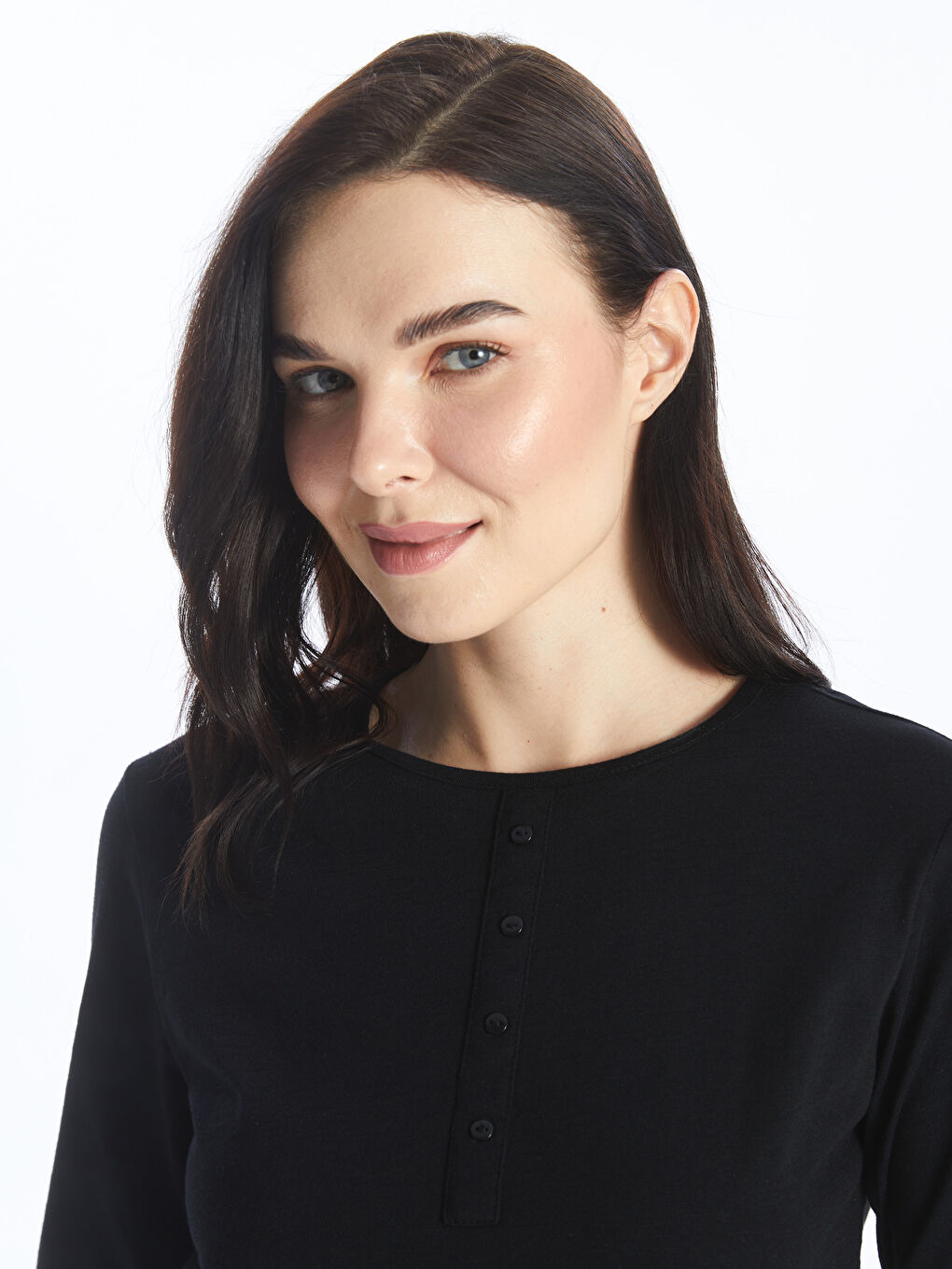 Crew Neck Plain Long Sleeve Women's T-Shirt-3