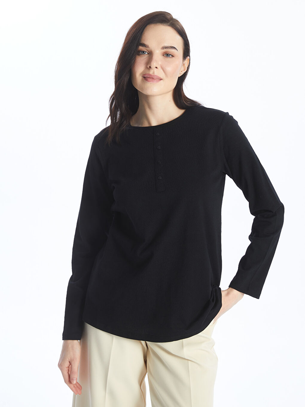 Crew Neck Plain Long Sleeve Women's T-Shirt