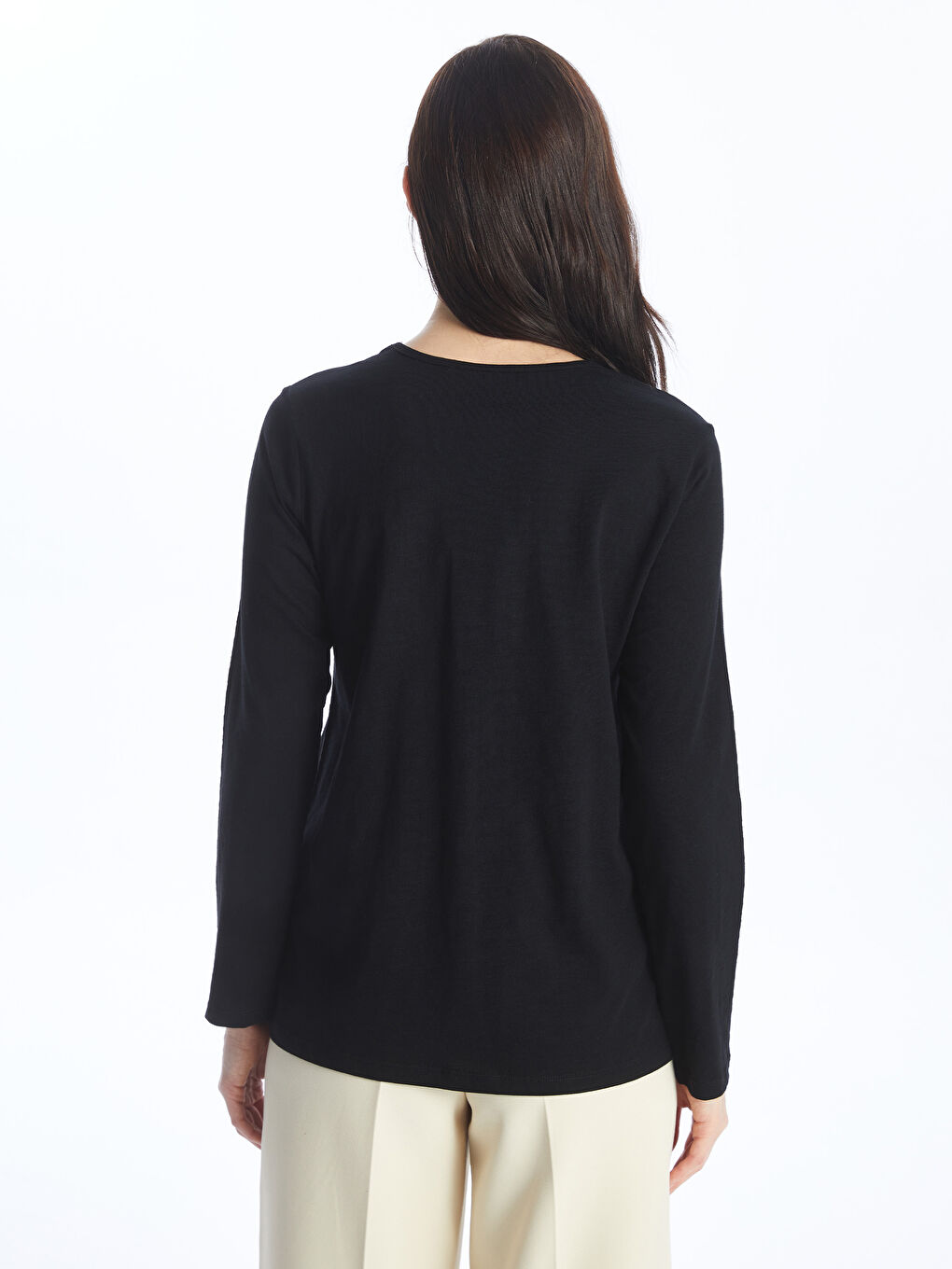 Crew Neck Plain Long Sleeve Women's T-Shirt-4