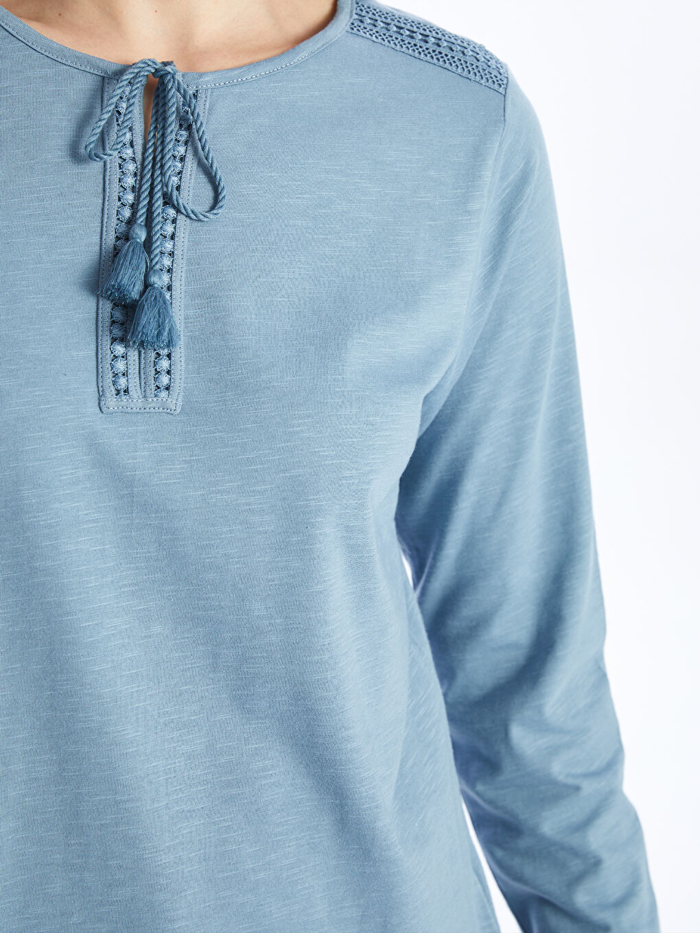 Tie Neck Embroidered Long Sleeve Women's Blouse -S46741Z8-R0V