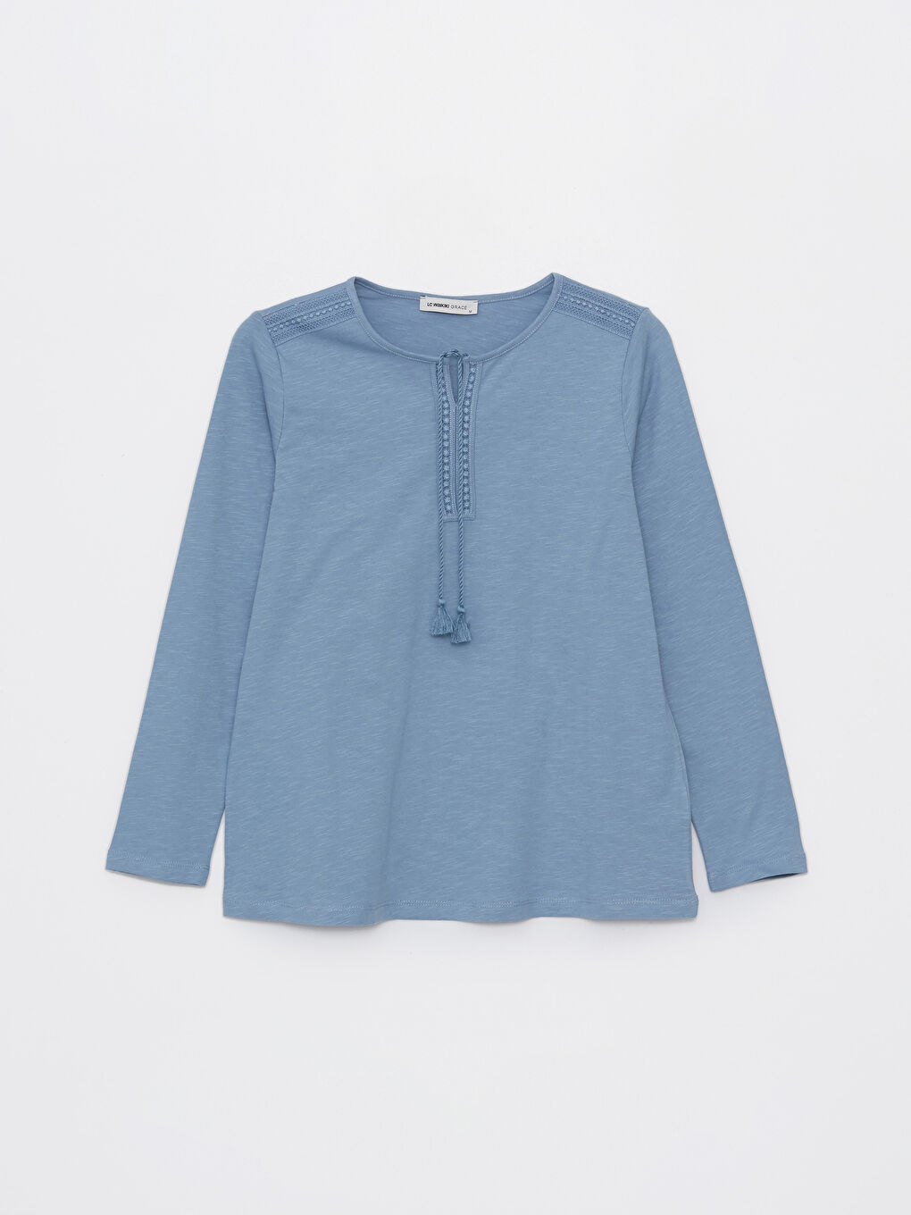 Tie Neck Embroidered Long Sleeve Women's Blouse -S46741Z8-R0V