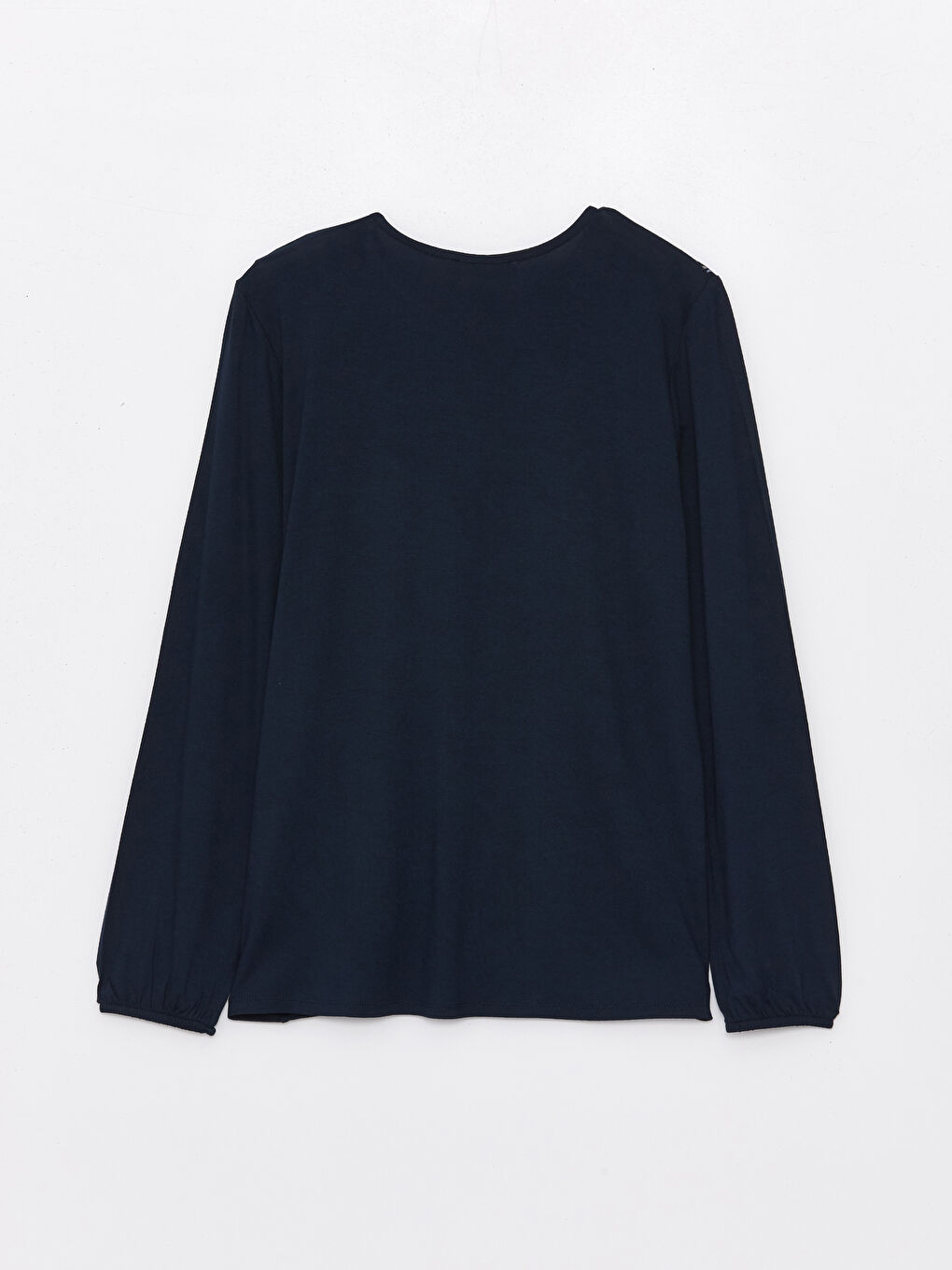 Lacivert Bağlamalı Yaka Çiçekli Uzun Kollu Kadın Bluz-6