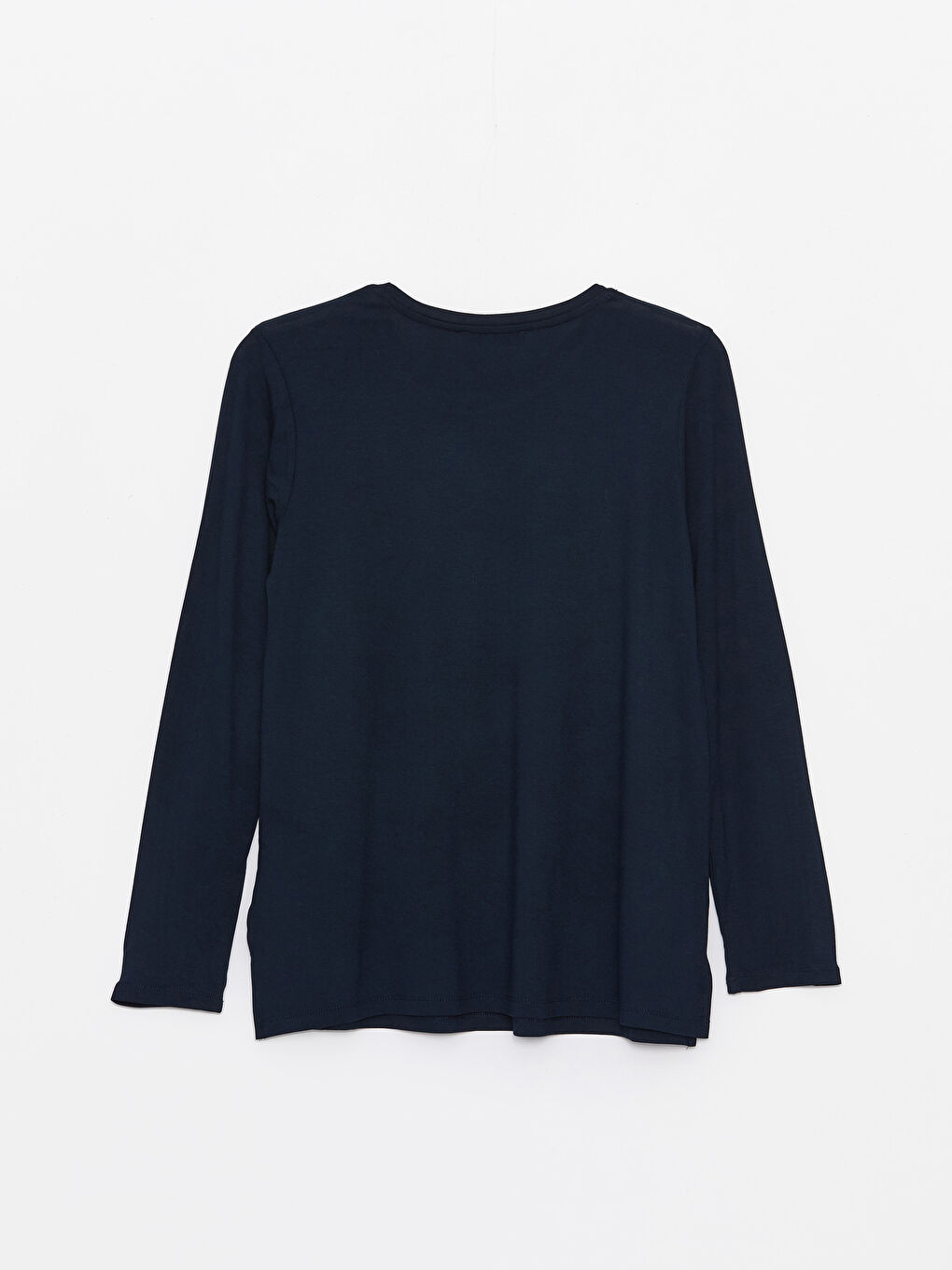 Lacivert Bisiklet Yaka Baskılı Uzun Kollu Kadın Tişört-6