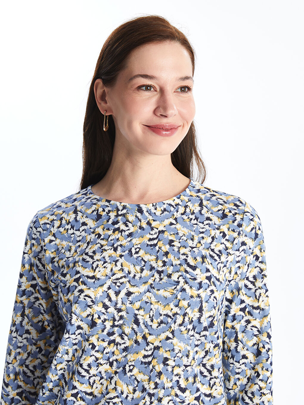 Crew Neck Patterned Long Sleeve Women's T-shirt -S46750Z8-LQK