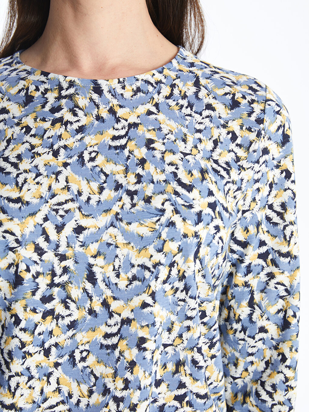 Crew Neck Patterned Long Sleeve Women's T-shirt -S46750Z8-LQK