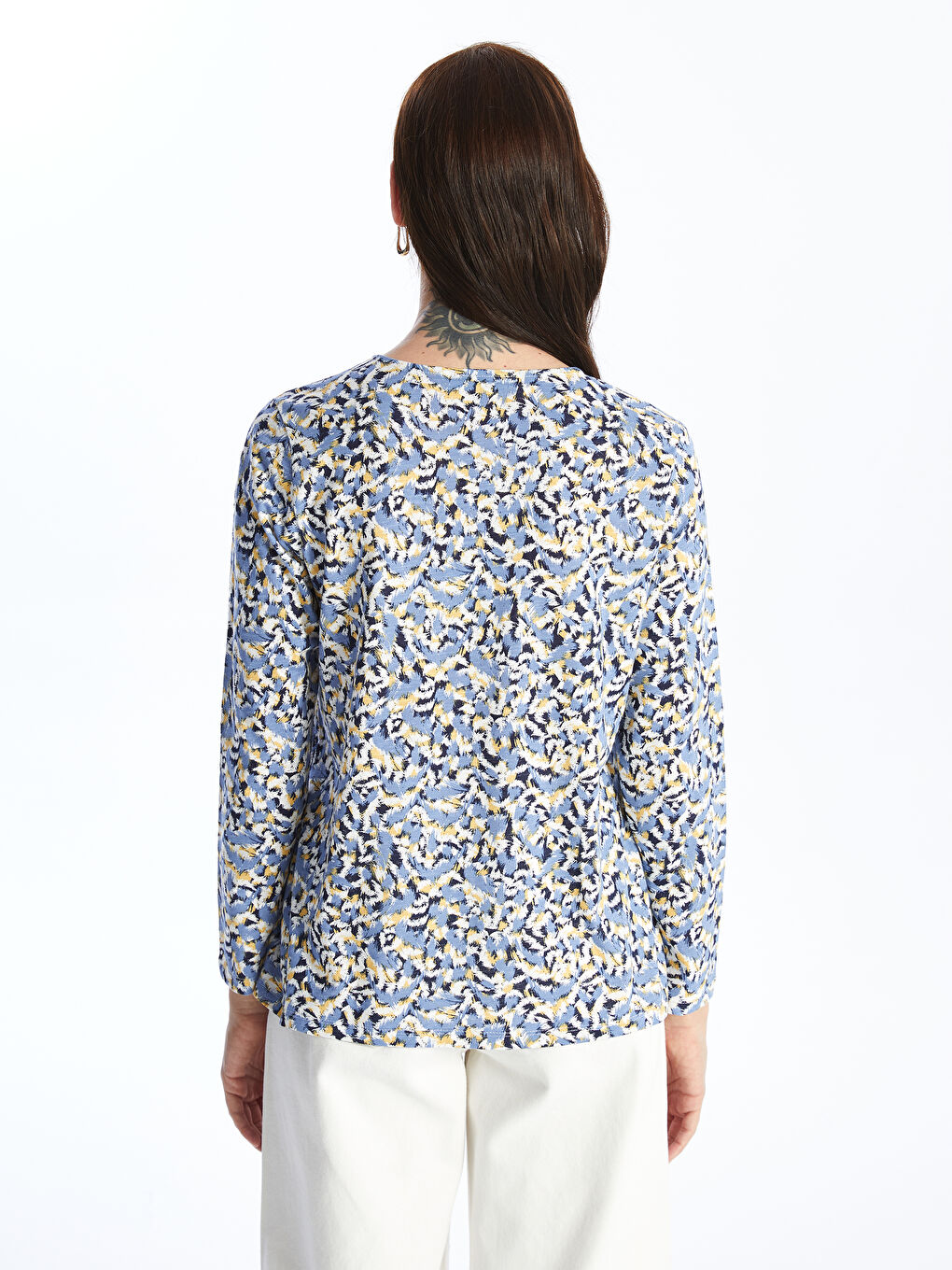 Crew Neck Patterned Long Sleeve Women's T-shirt -S46750Z8-LQK