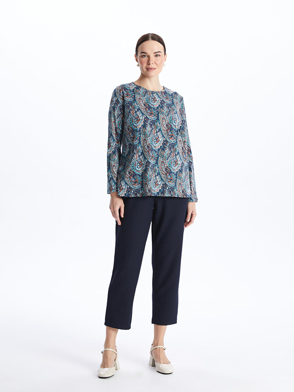 LCW Grace Crew Neck Patterned Long Sleeve Women's T-Shirt -S46750Z8-LQP