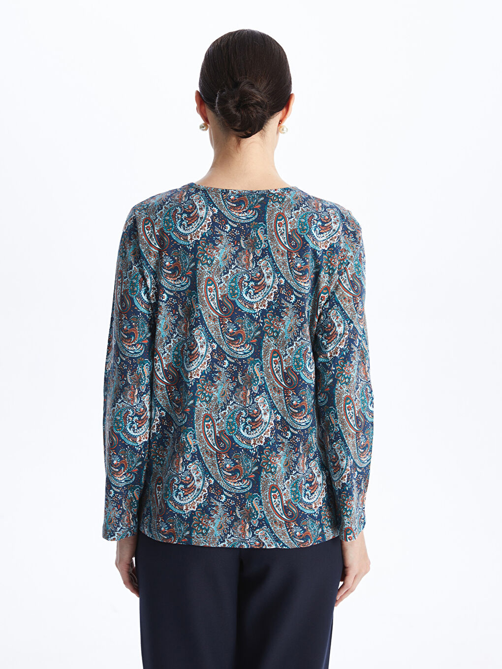 LCW Grace Crew Neck Patterned Long Sleeve Women's T-Shirt -S46750Z8-LQP