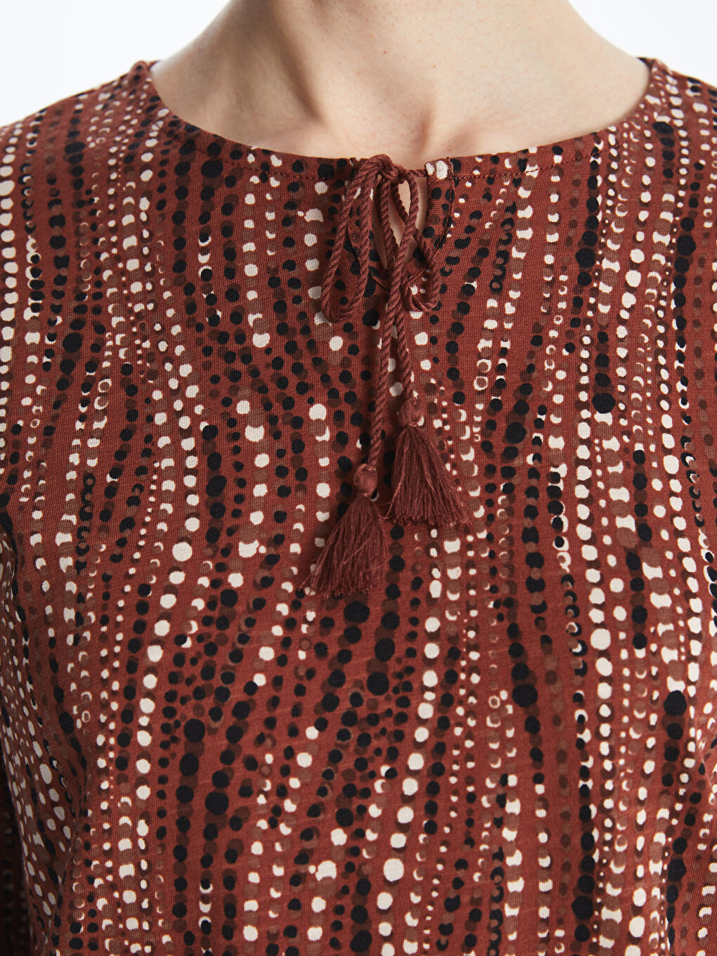 Tie Neck Patterned Long Sleeve Women's Blouse -S46752Z8-LR3