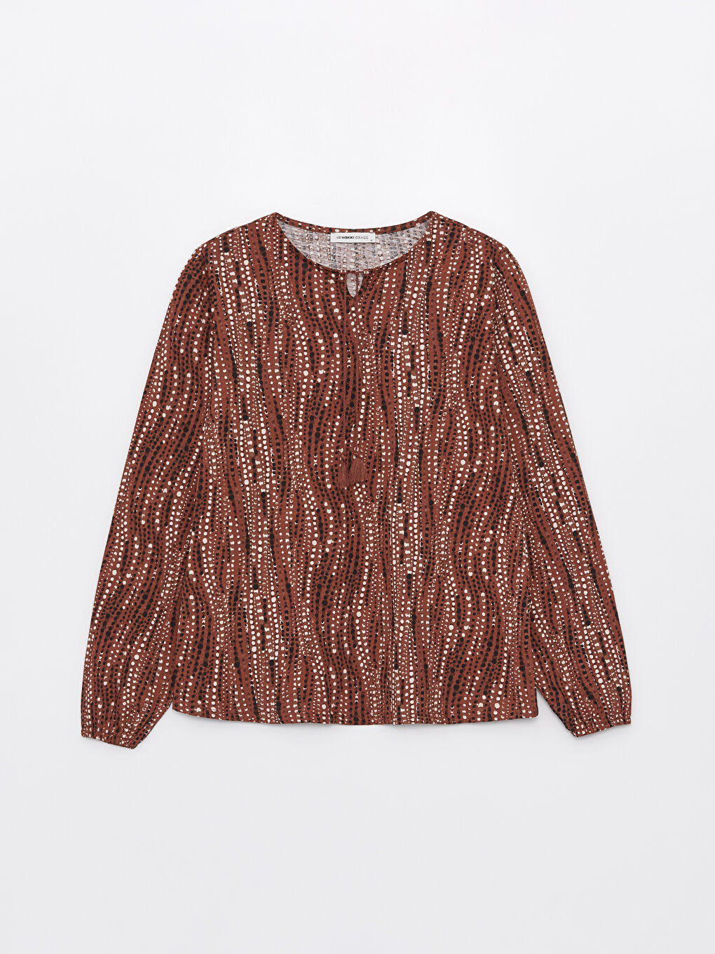 Tie Neck Patterned Long Sleeve Women's Blouse -S46752Z8-LR3
