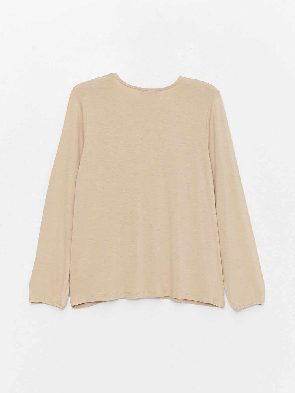 Bej Bağlamalı Yaka Nakışlı Uzun Kollu Kadın Bluz-6