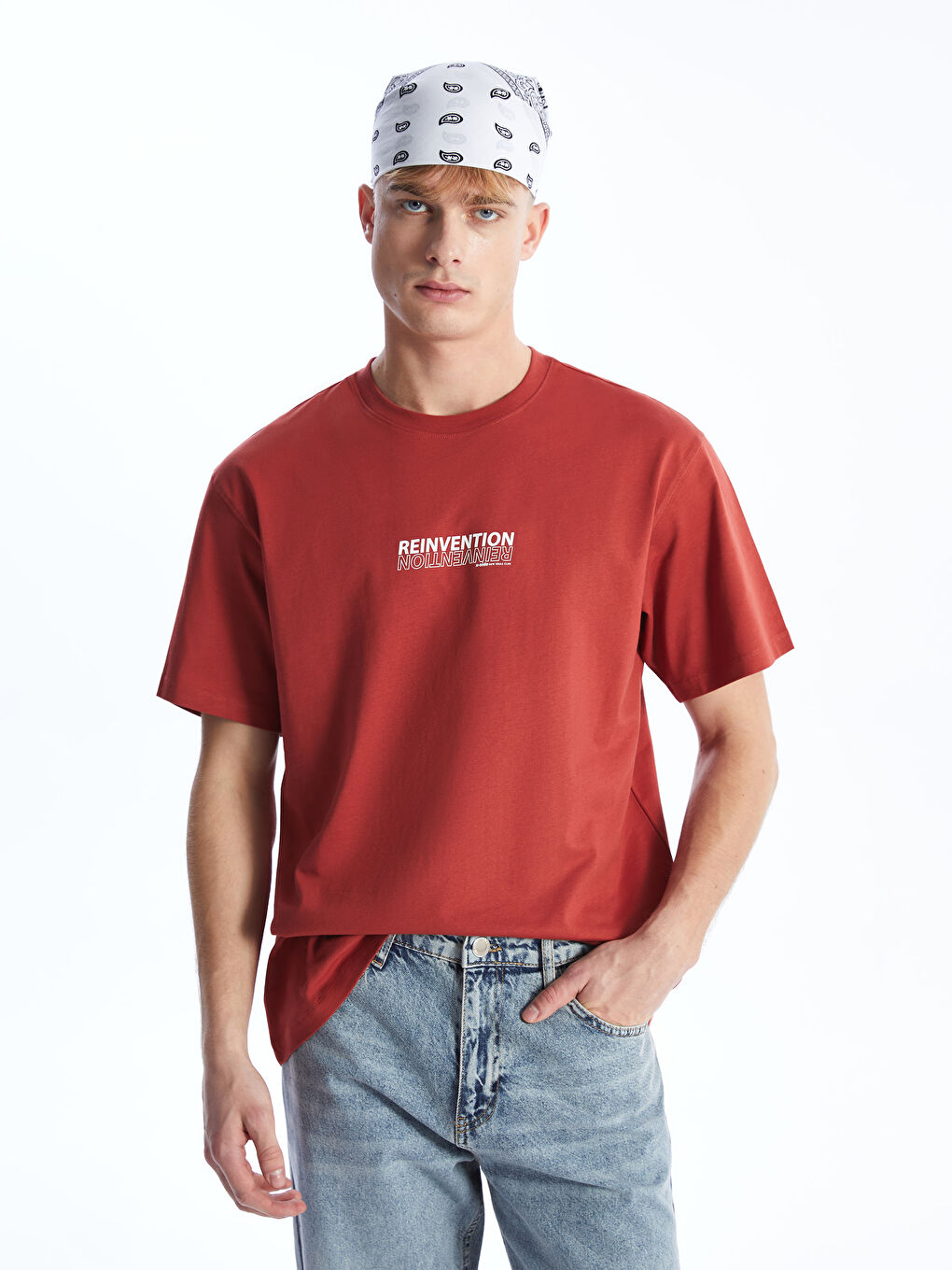 XSIDE Crew Neck Short Sleeve Printed Combed Cotton Men's T-shirt -S46791Z8-VVE