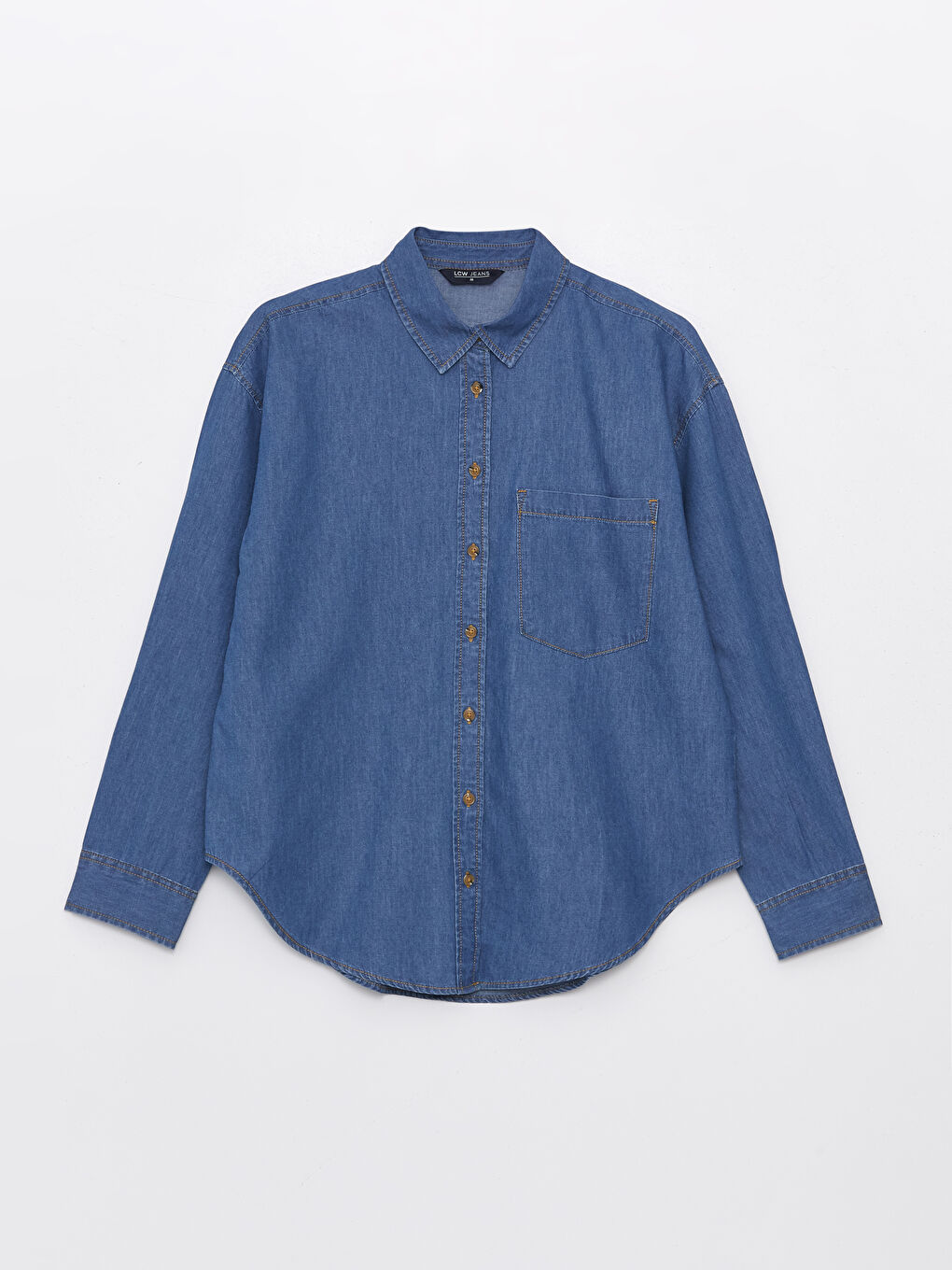 Chemise en Jean Oversize Uni à Manches Longues pour Femmes-5