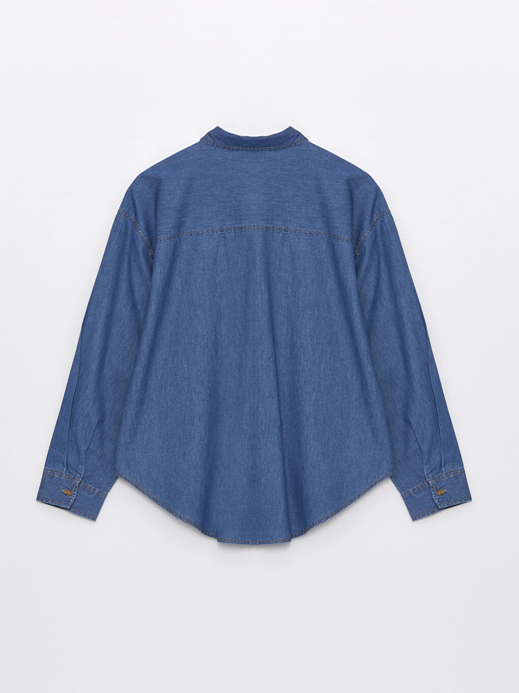 Chemise en Jean Oversize Uni à Manches Longues pour Femmes-6