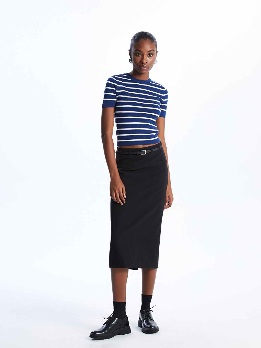 Crew Neck Striped Short Sleeve Women's Knitwear Sweater -S46814Z8-HFH