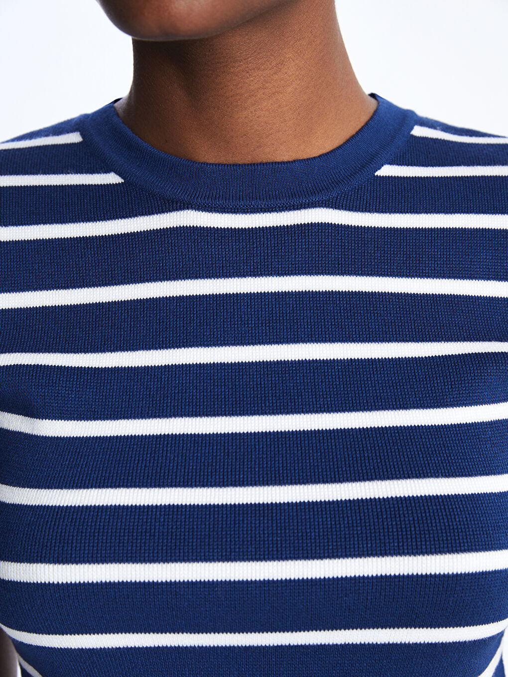 Crew Neck Striped Short Sleeve Women's Knitwear Sweater -S46814Z8-HFH