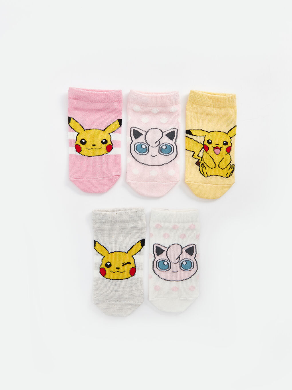 LCW Kids Pembe Leylak Pikachu Desenli Kız Çocuk Patik Çorap 5'li