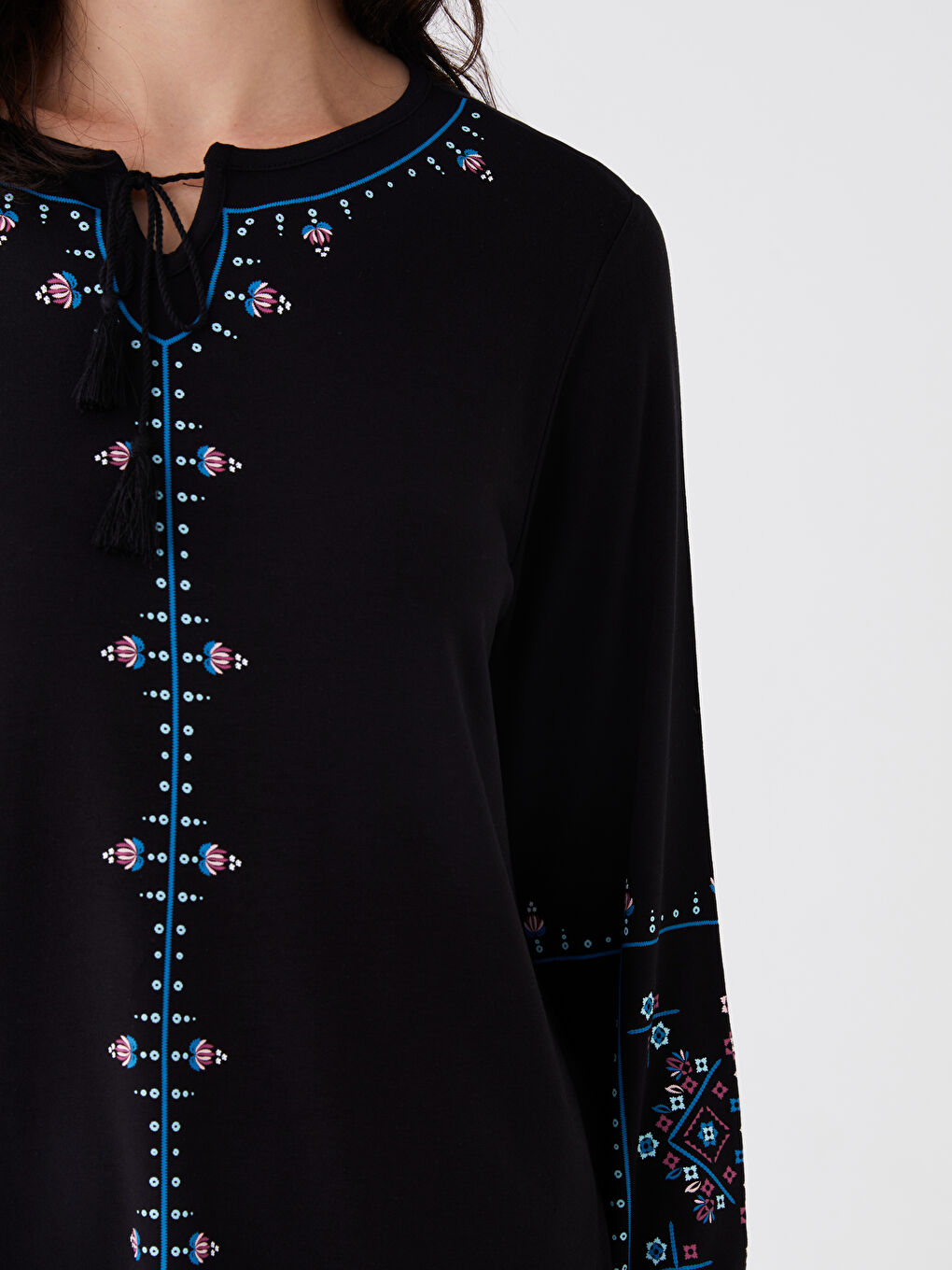 LCW Grace Tie Neck Printed Long Sleeve Women's Blouse -S46835Z8-CVL