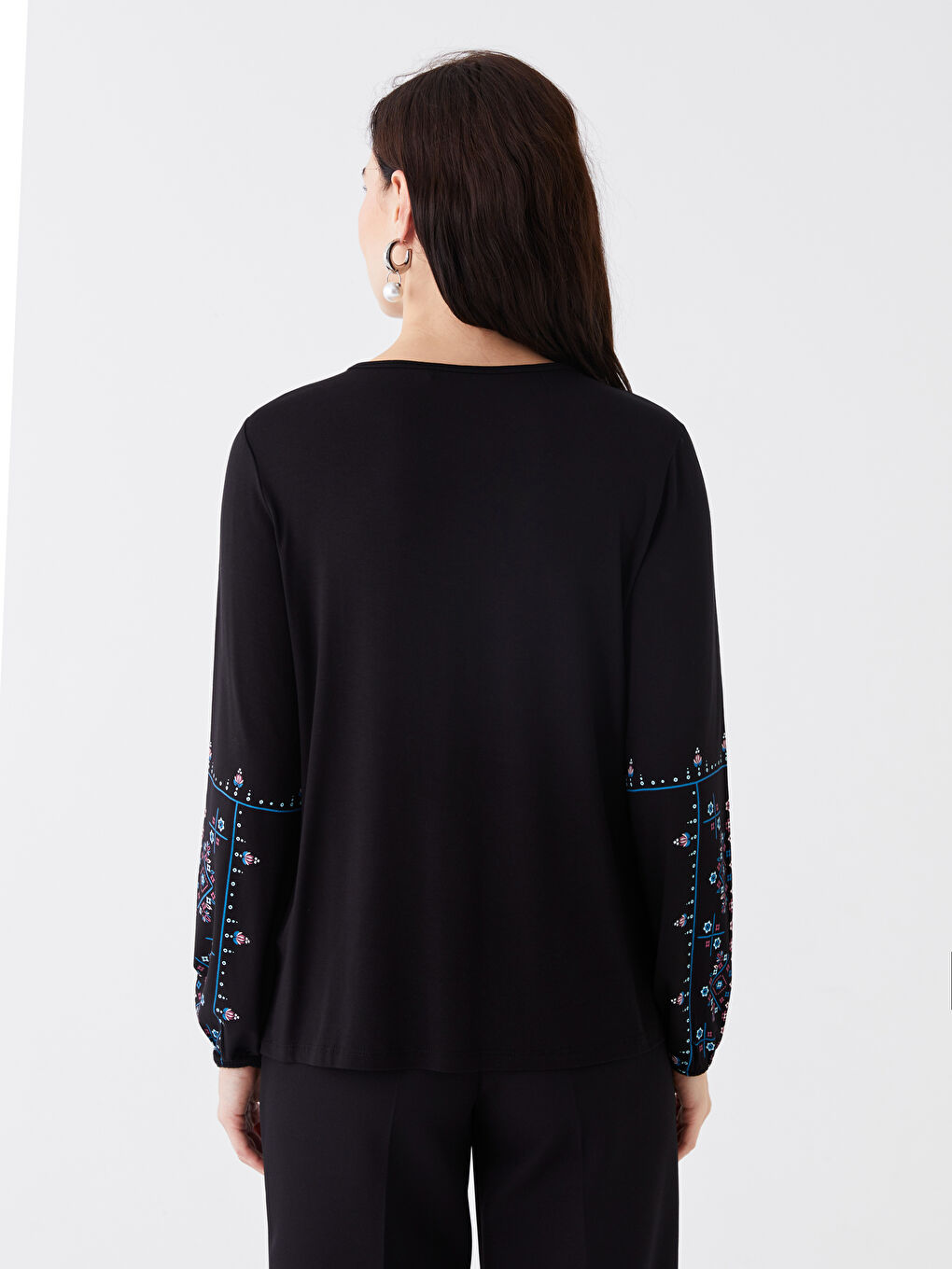 LCW Grace Tie Neck Printed Long Sleeve Women's Blouse -S46835Z8-CVL