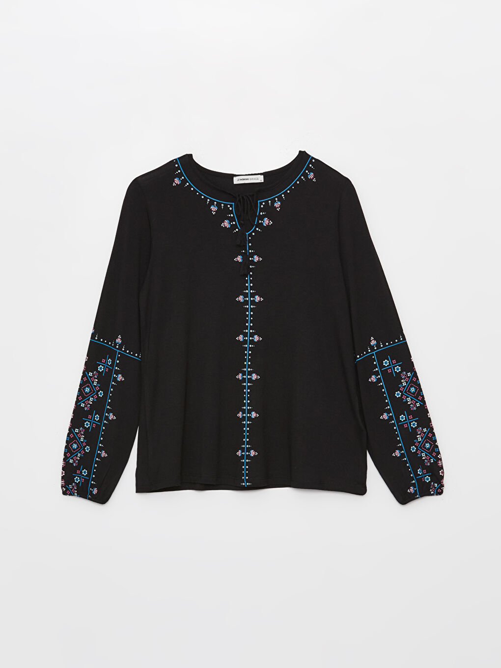 LCW Grace Tie Neck Printed Long Sleeve Women's Blouse -S46835Z8-CVL