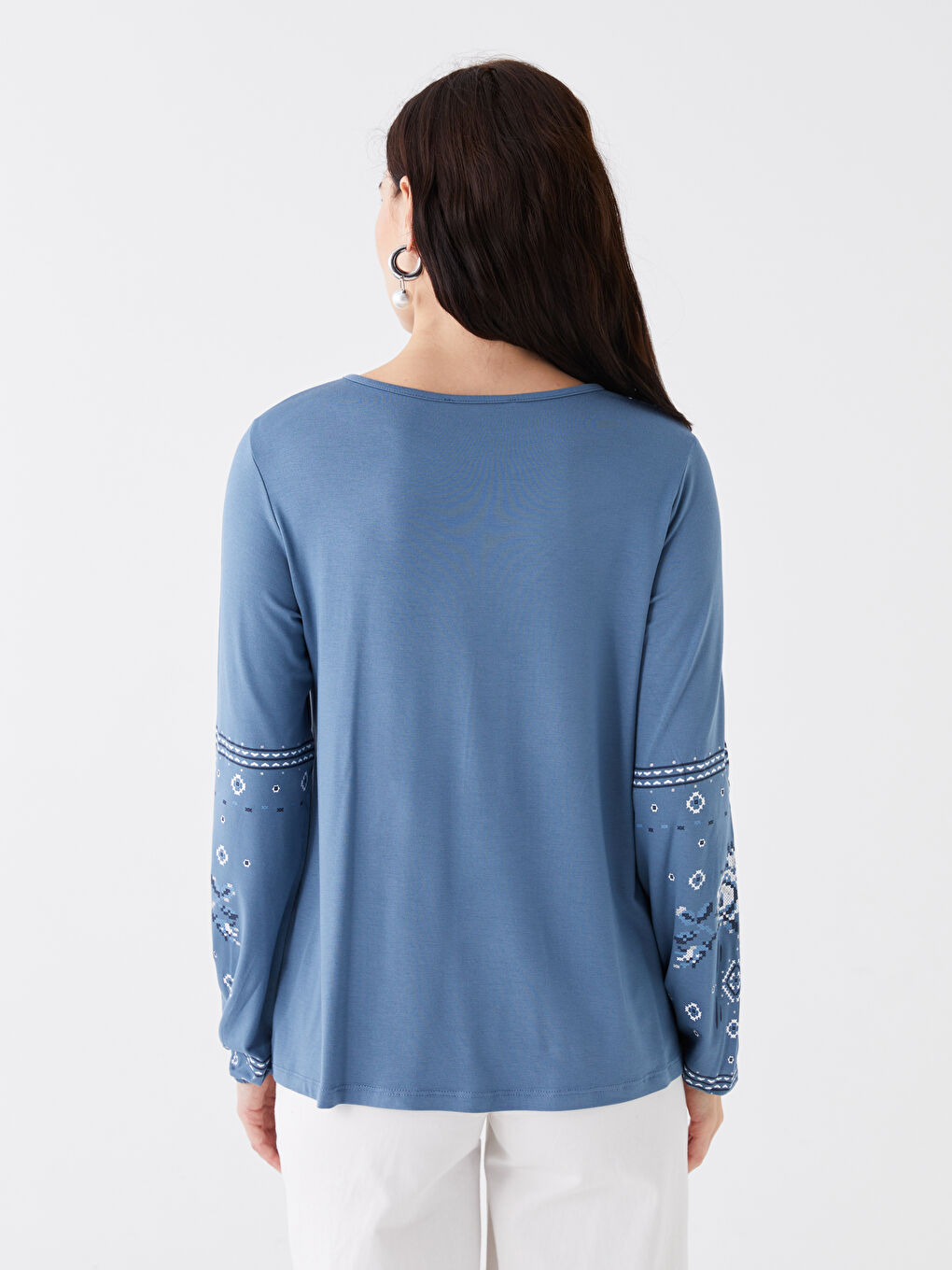 LCW Grace Tie Neck Printed Long Sleeve Women's Blouse -S46835Z8-R2E