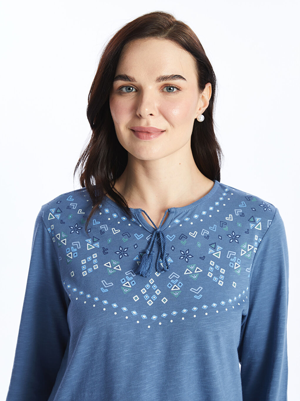 LCW Grace Tie Neck Patterned Long Sleeve Women's Blouse -S46843Z8-KZZ