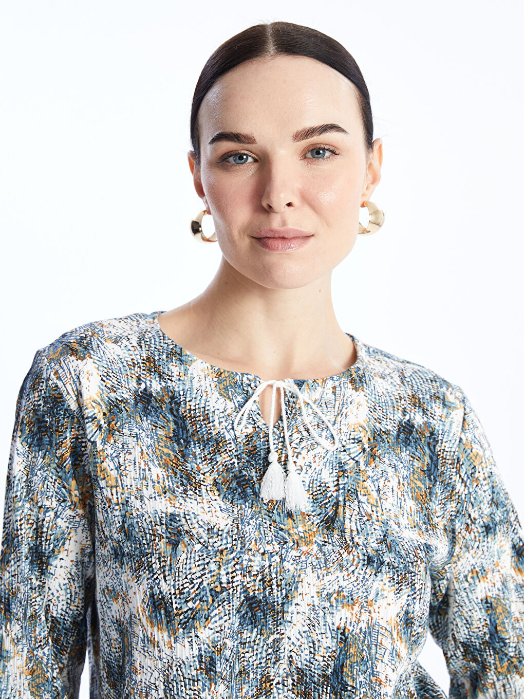LCW Grace Tie Neck Patterned Long Sleeve Women's Blouse -S46846Z8-LRA
