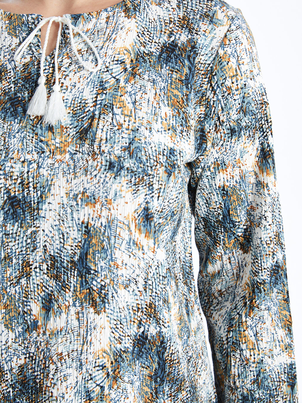 LCW Grace Tie Neck Patterned Long Sleeve Women's Blouse -S46846Z8-LRA