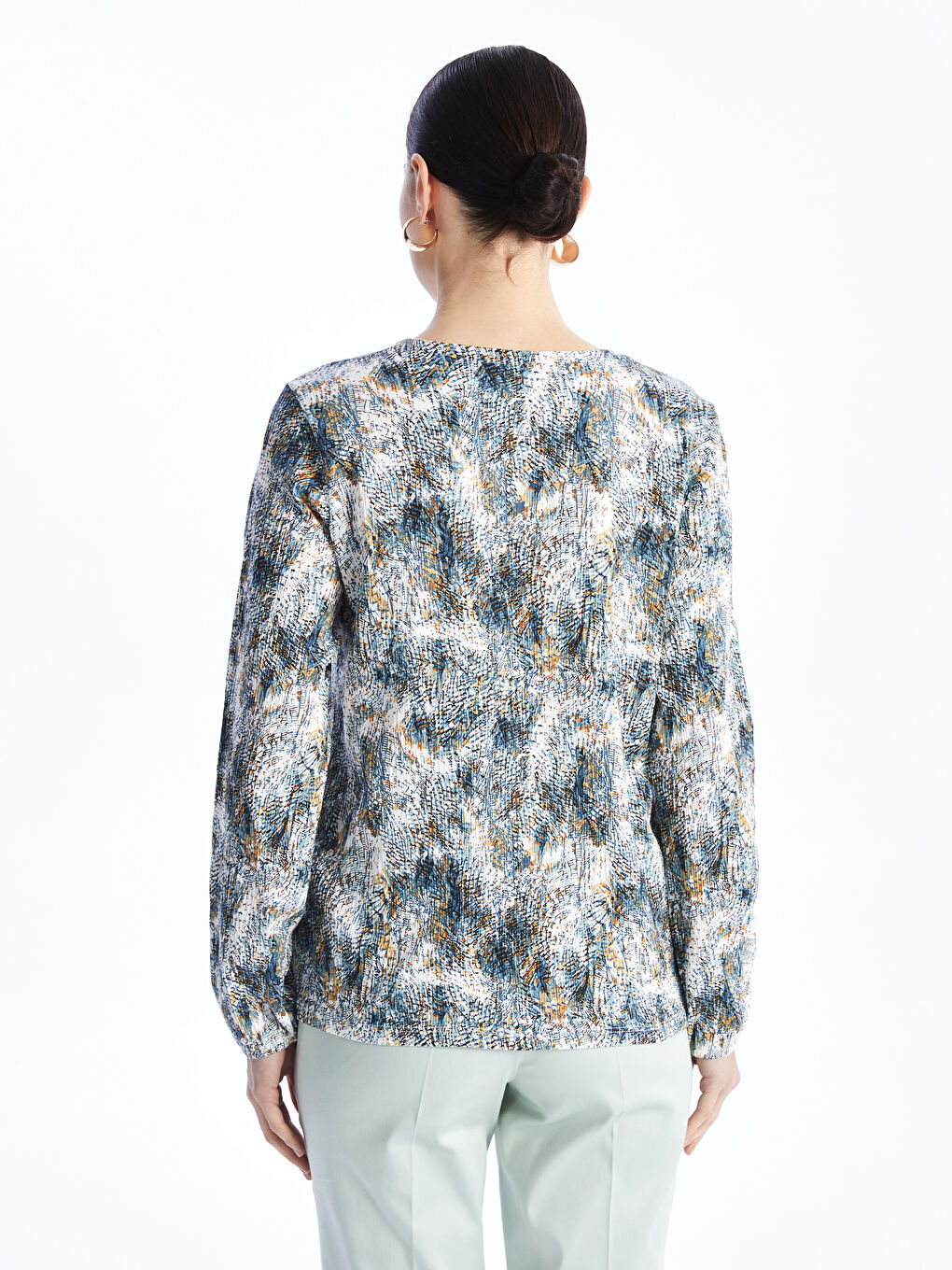 LCW Grace Tie Neck Patterned Long Sleeve Women's Blouse -S46846Z8-LRA
