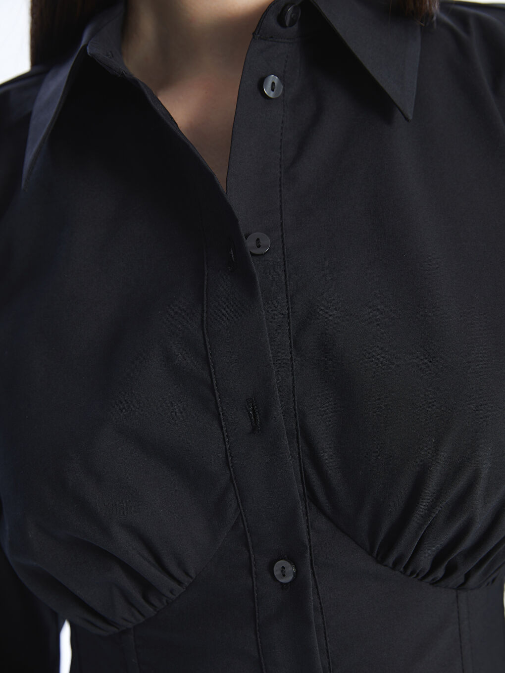 LCW Vision Siyah Crop Poplin Kadın Gömlek - 3