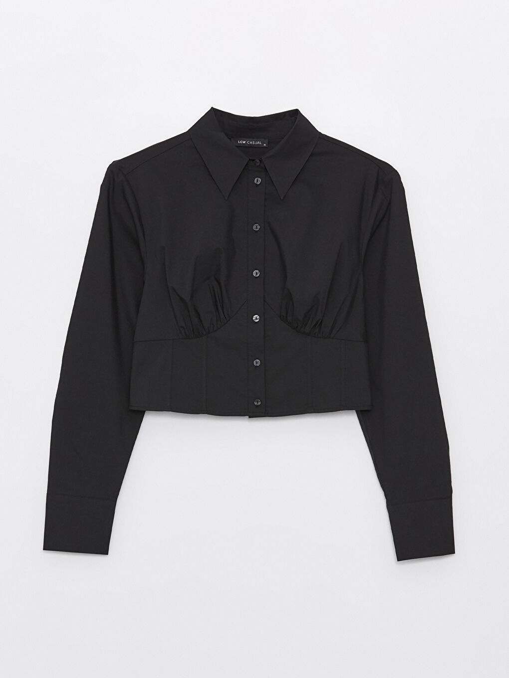 LCW Vision Siyah Crop Poplin Kadın Gömlek - 5