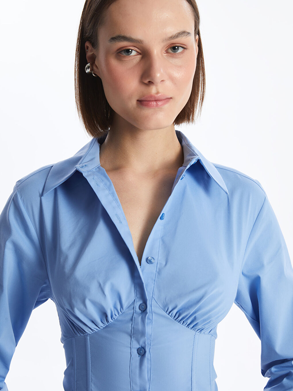 LCW Vision Mavi Crop Poplin Kadın Gömlek - 1