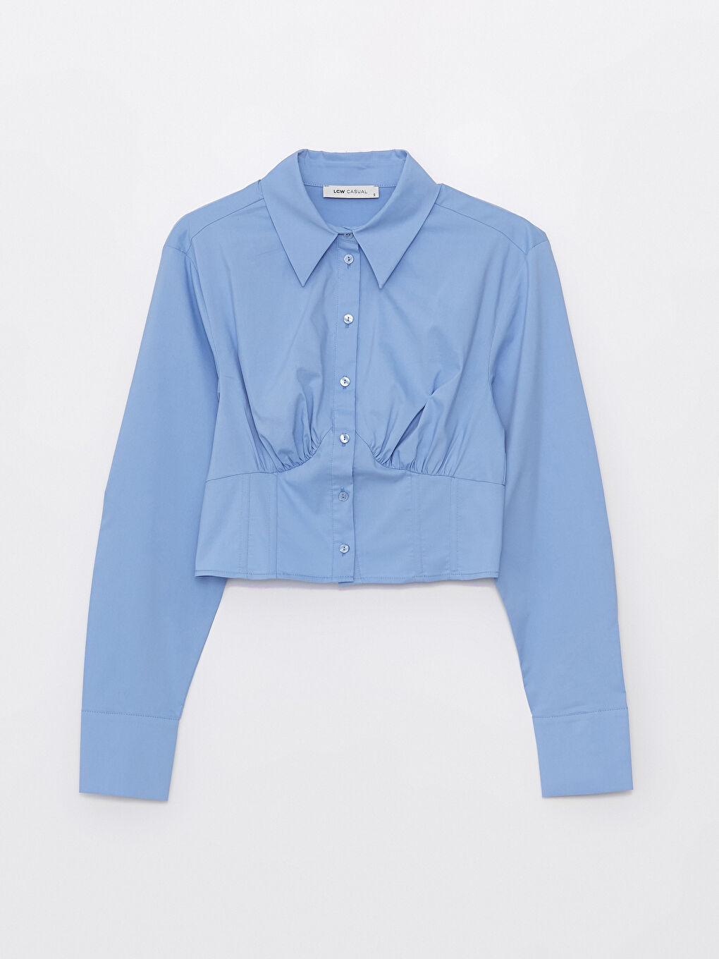LCW Vision Mavi Crop Poplin Kadın Gömlek - 5