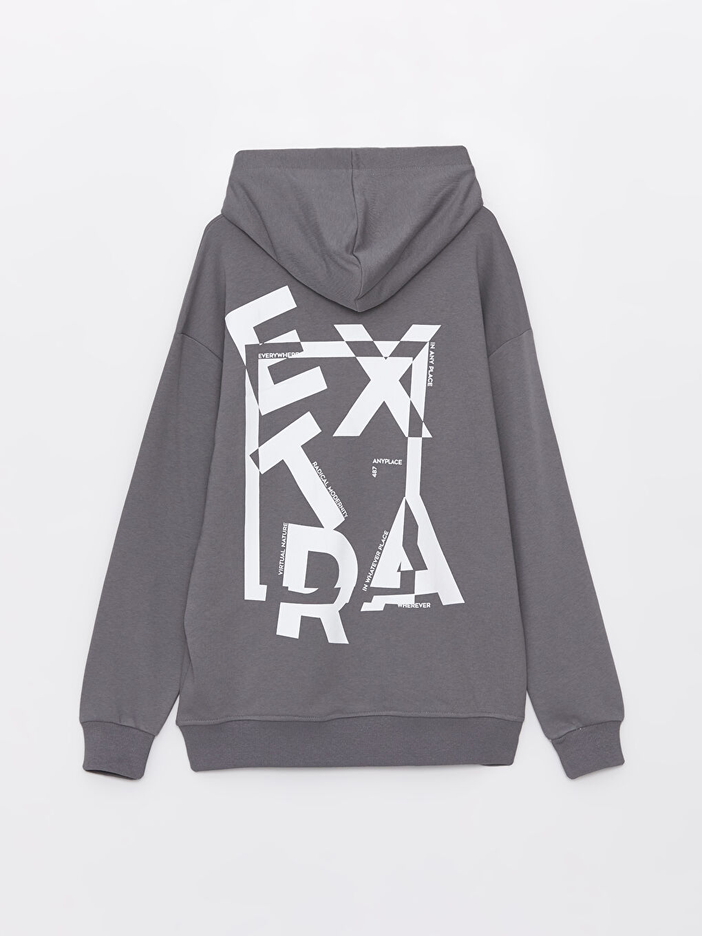 XSIDE Gri Uzun Kollu Baskılı Erkek Hoodie - 6