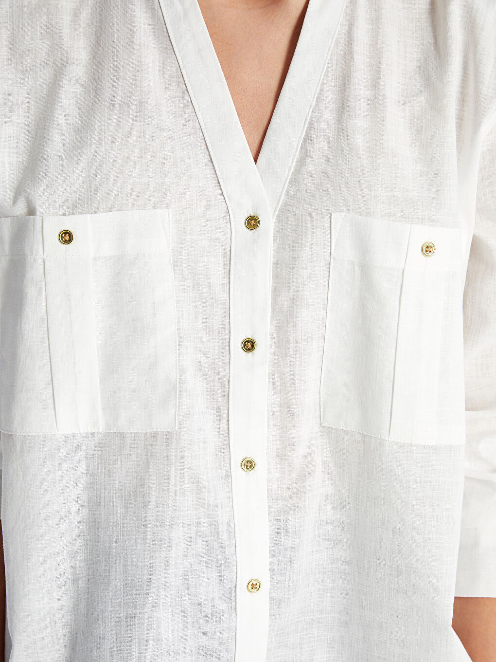 Notch Neck Plain Long Sleeve Women's Shirt -S46876Z8-R9J