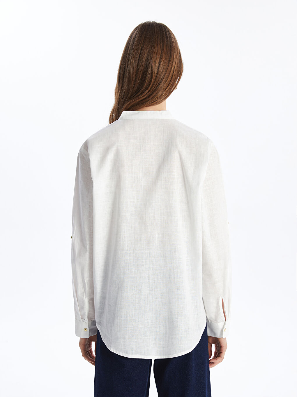 Notch Neck Plain Long Sleeve Women's Shirt -S46876Z8-R9J