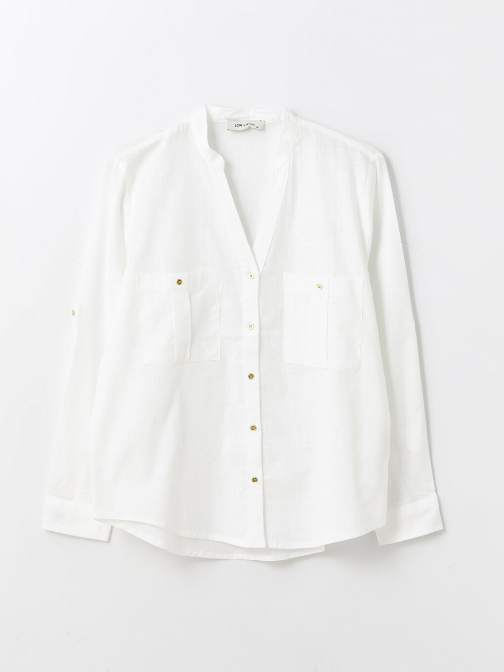 Notch Neck Plain Long Sleeve Women's Shirt -S46876Z8-R9J