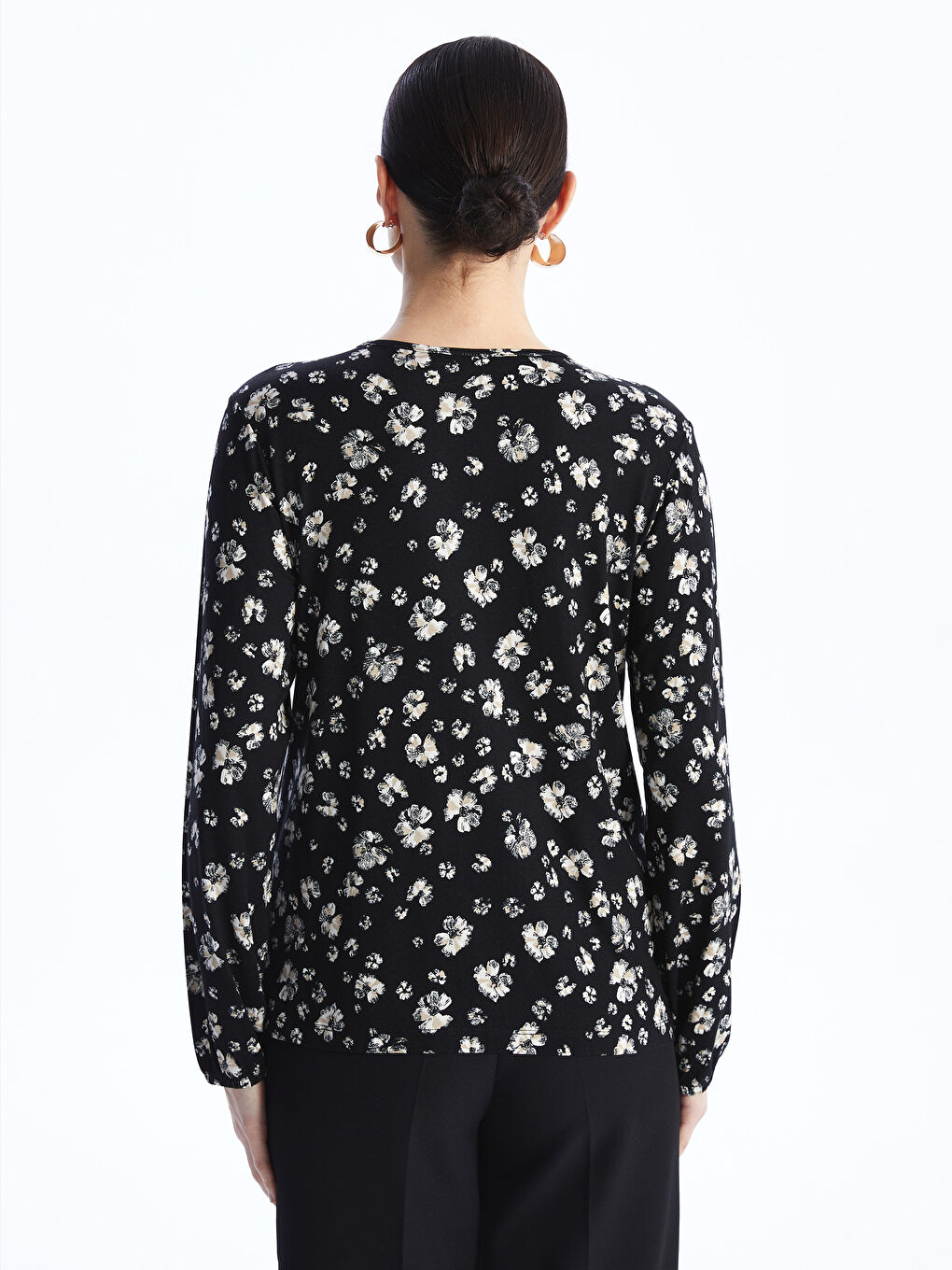 LCW Grace Tie Neck Floral Long Sleeve Women's Blouse -S46946Z8-LQJ