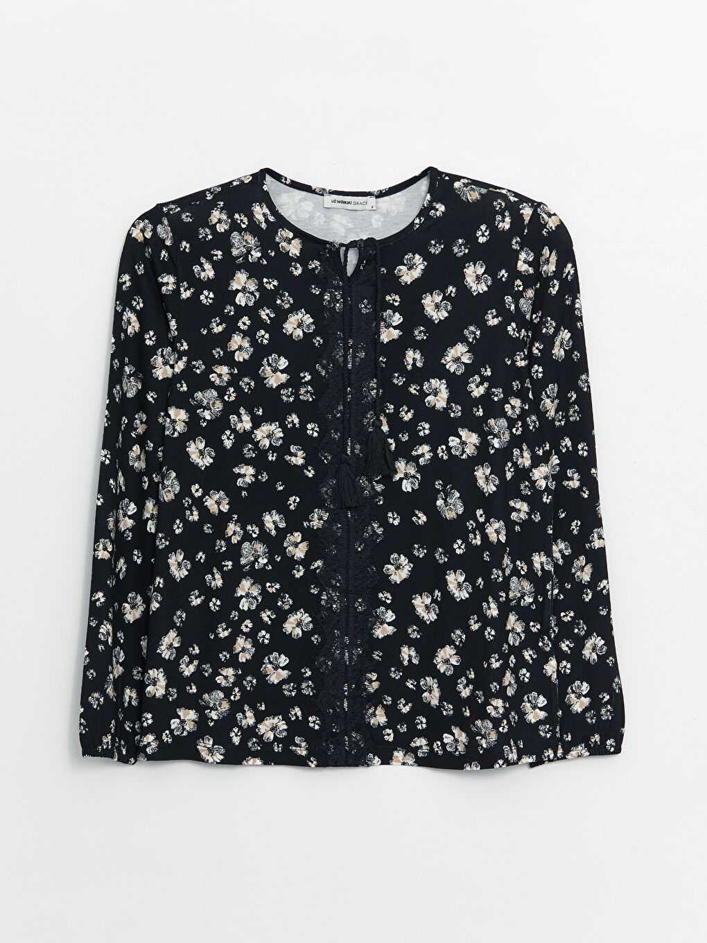 LCW Grace Tie Neck Floral Long Sleeve Women's Blouse -S46946Z8-LQJ